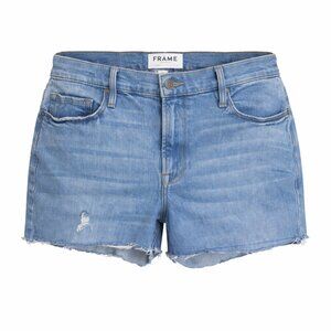 Frame le Nouveau St  Denim Shorts Distressed Raw Hem Mid Rise Casual blue 30